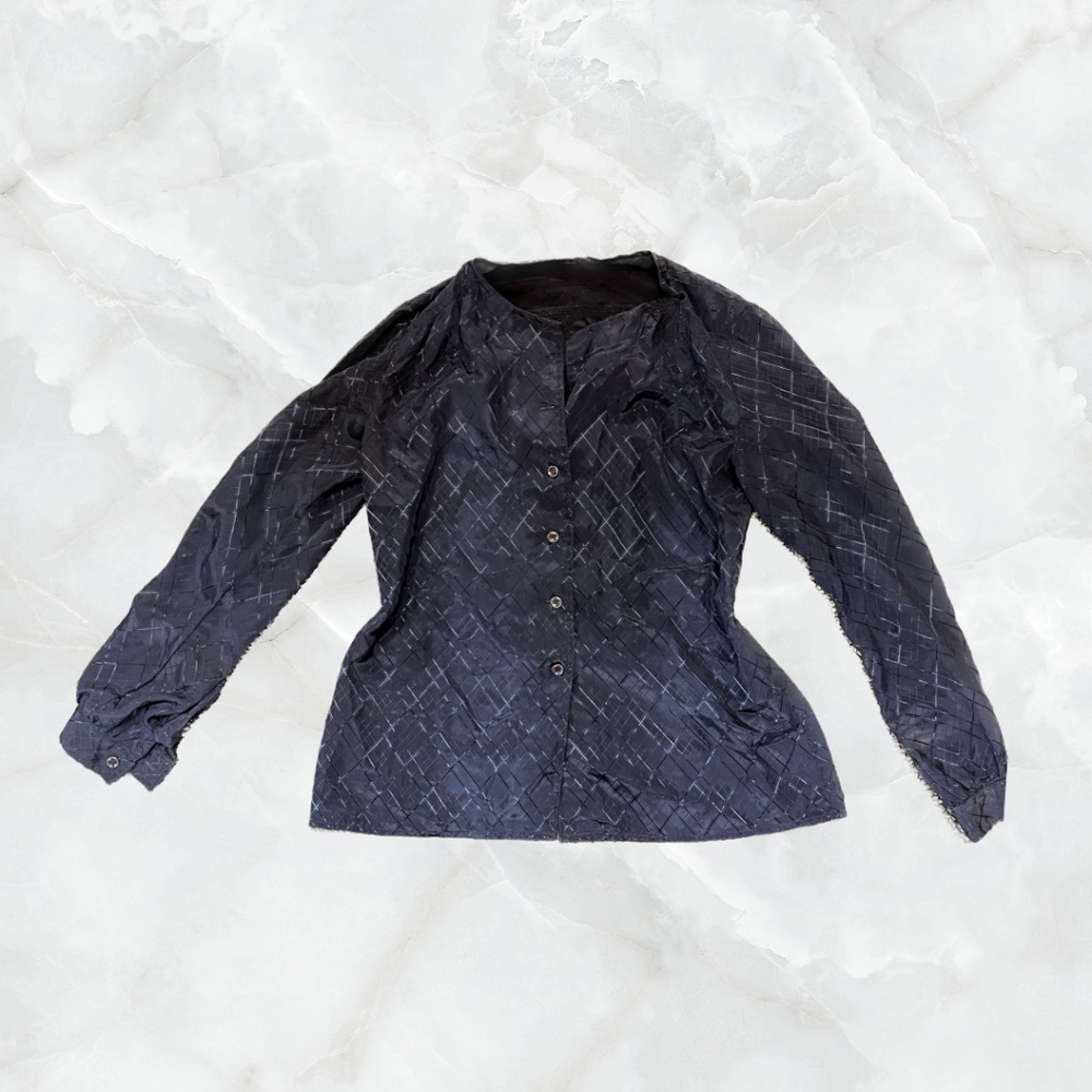 Navy Blue Long Sleeve Button Up Shirt with Shiny Line Patterns